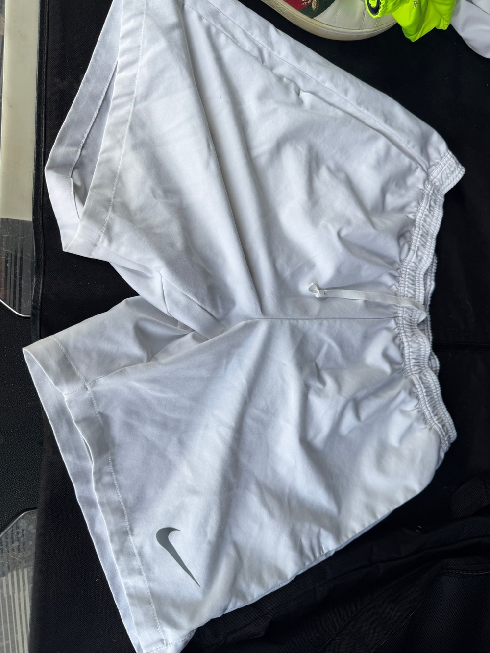 Nike White Athletic Shorts with Gray Swoosh